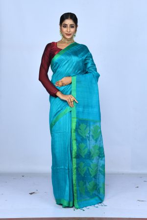 Turquoise blue matka maslene saree