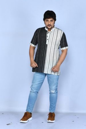 White & Black stripes short sleeves Short Kurta